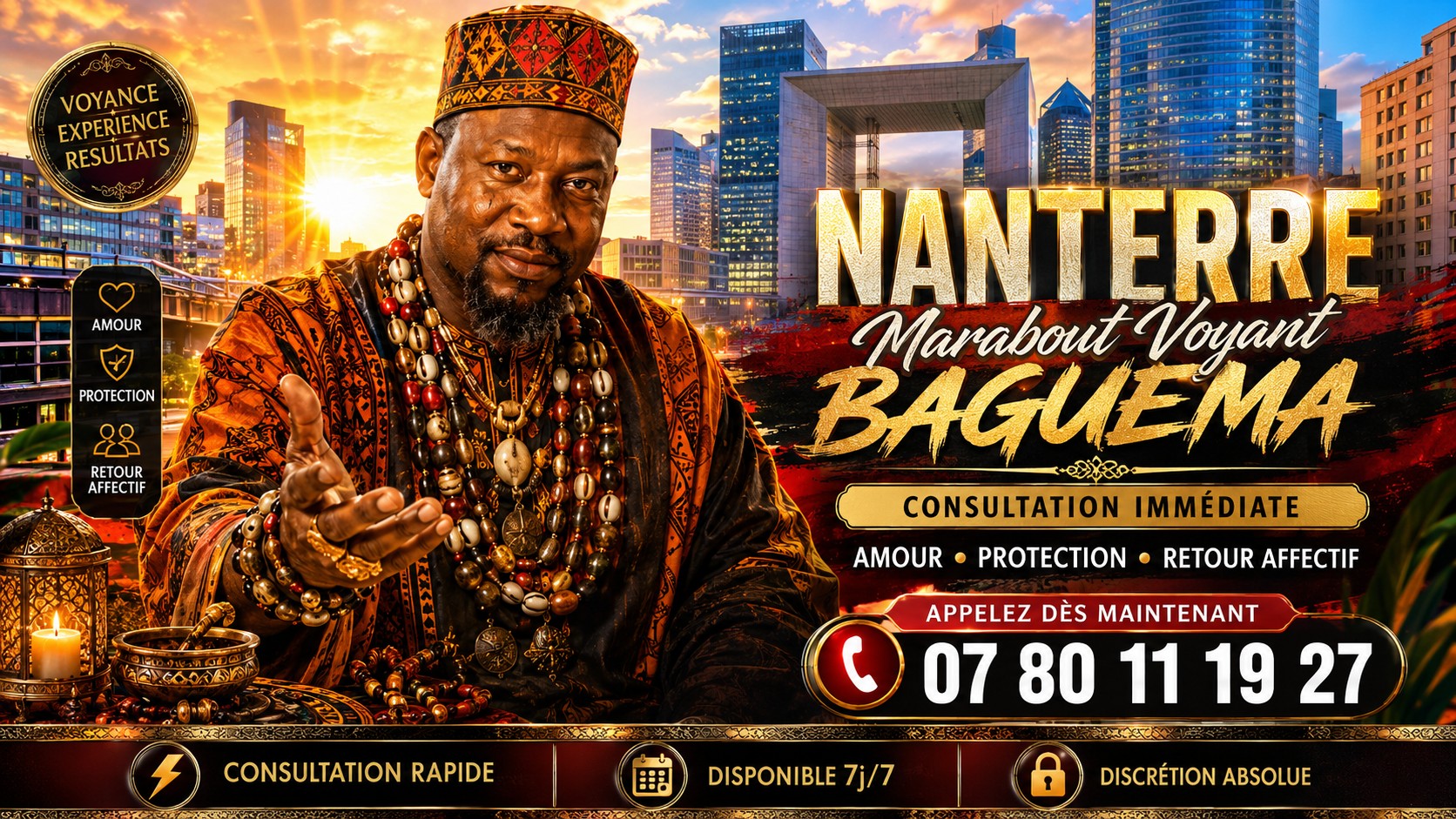 Marabout Baguema pour une consultation depuis Nanterre dans les Hauts-de-Seine
