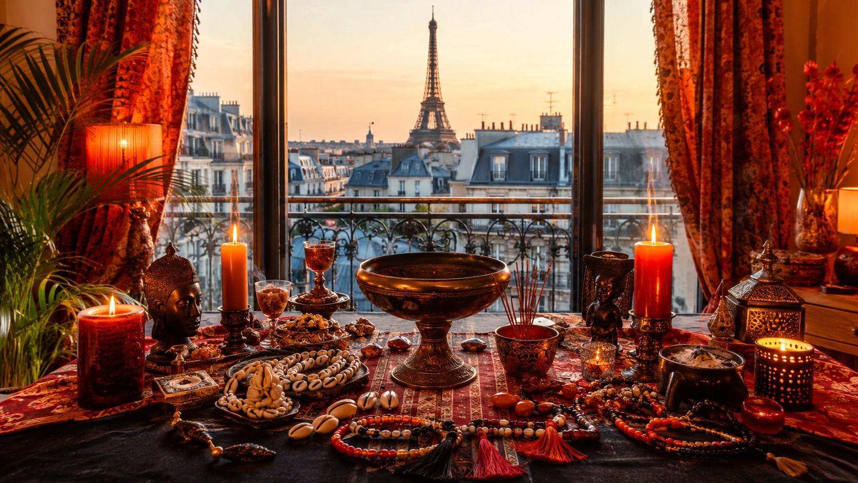 Bureau de consultation de Marabout Baguema à Paris avec vue sur la capitale