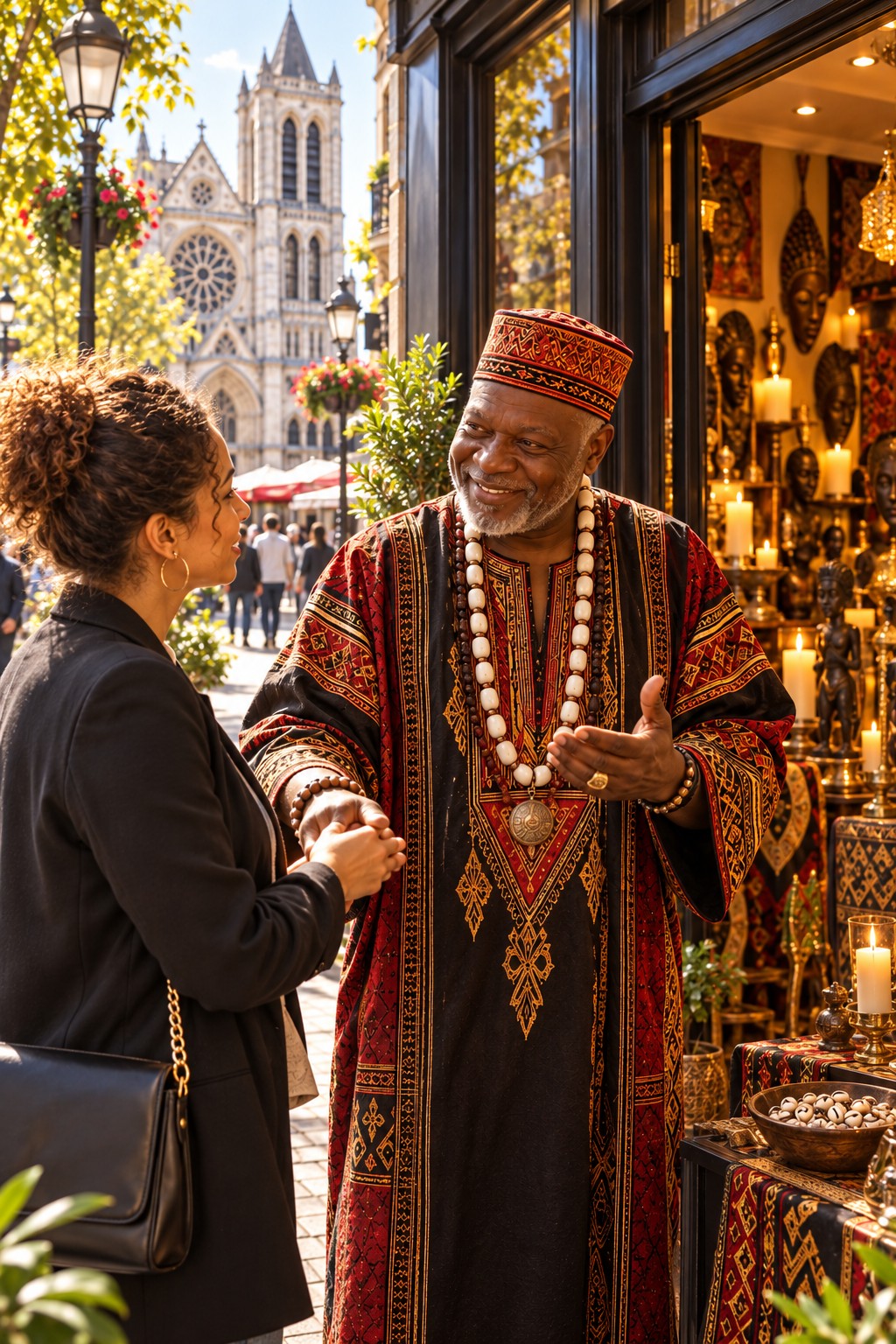 Marabout Baguema échangeant avec un client