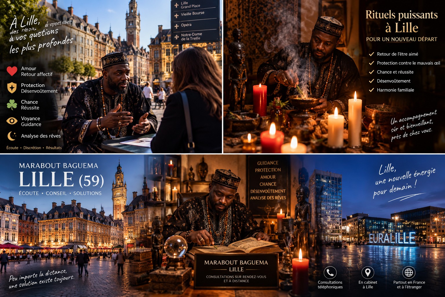 Marabout Baguema — voyance sentimentale, protection et guidance pour les personnes vivant à Lille
